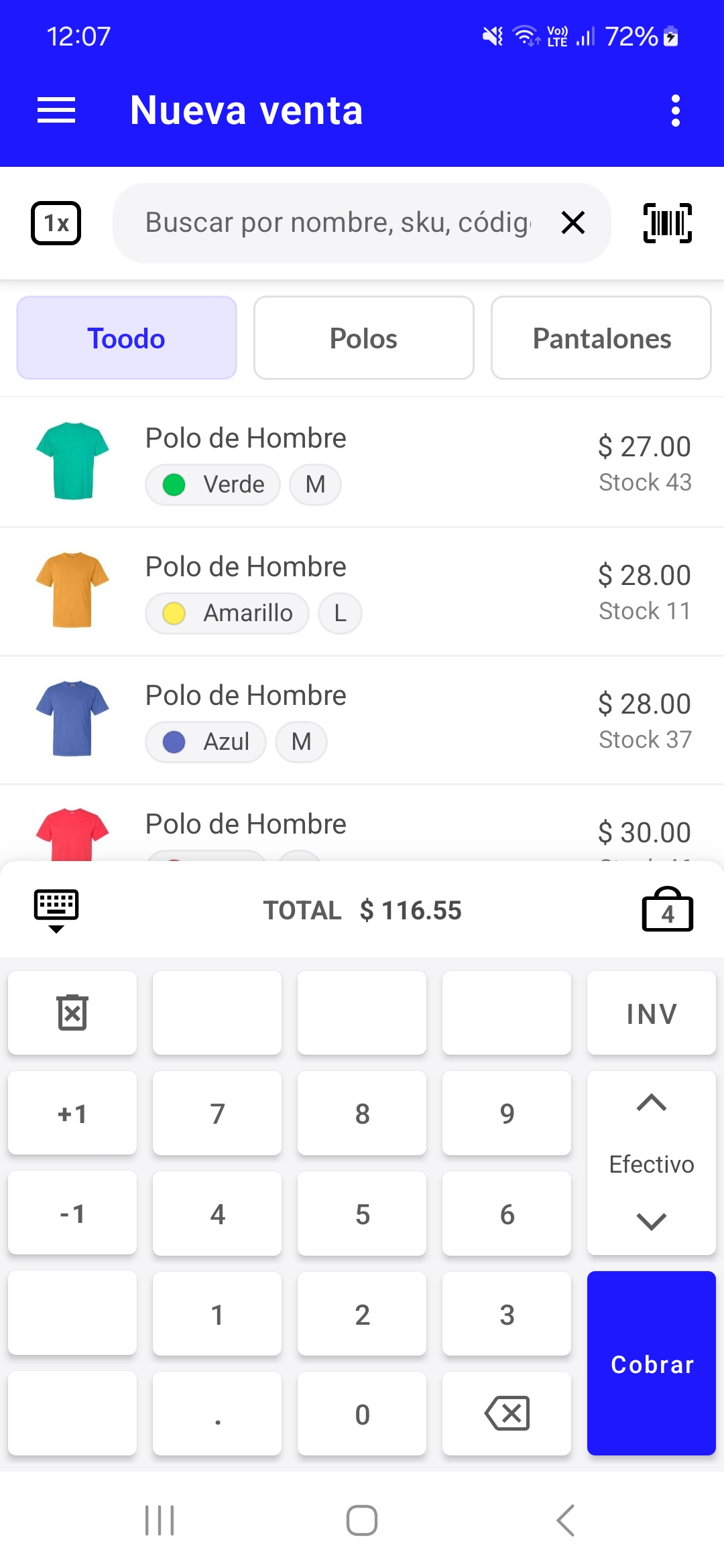 Interfaz de registro de ventas en Corez Cloud