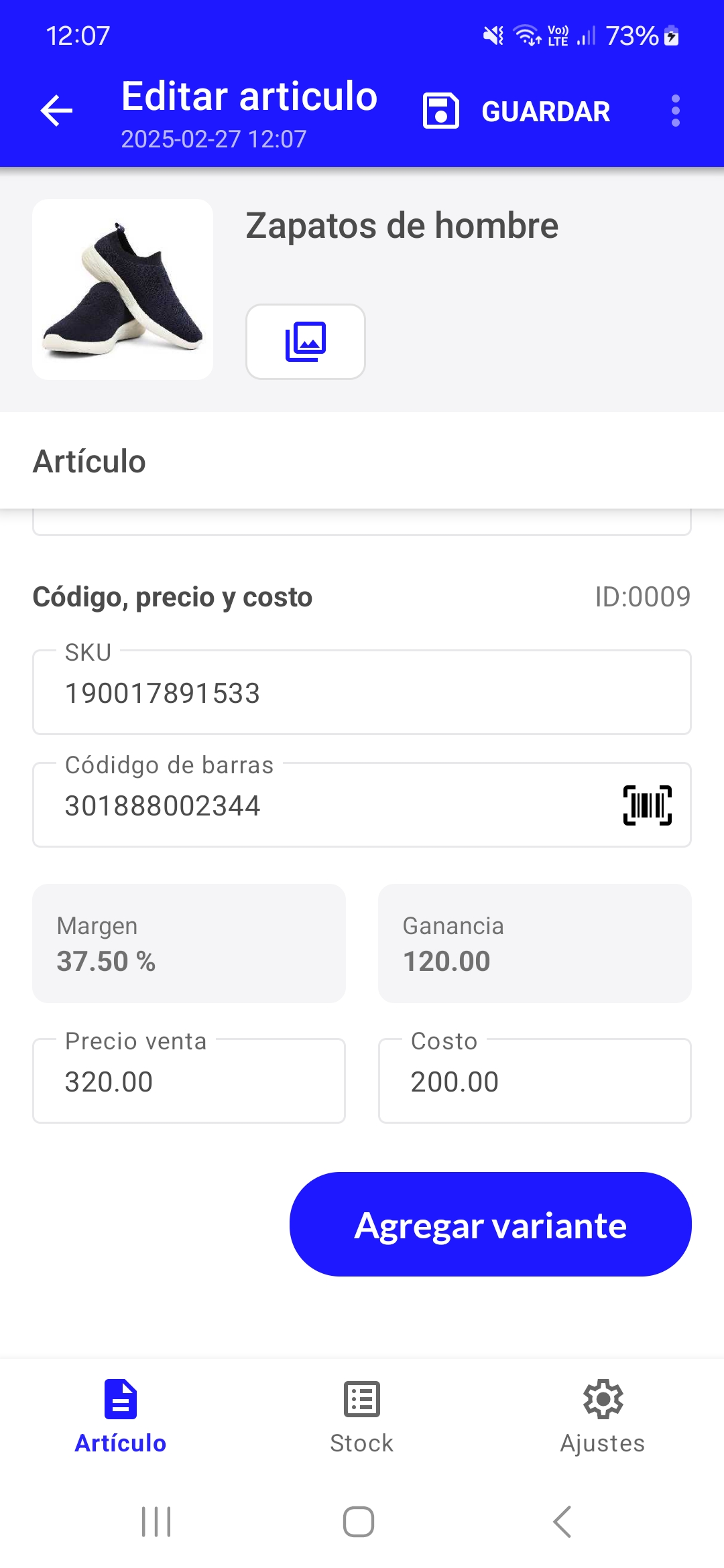 Interfaz de ficha de producto en Corez Cloud